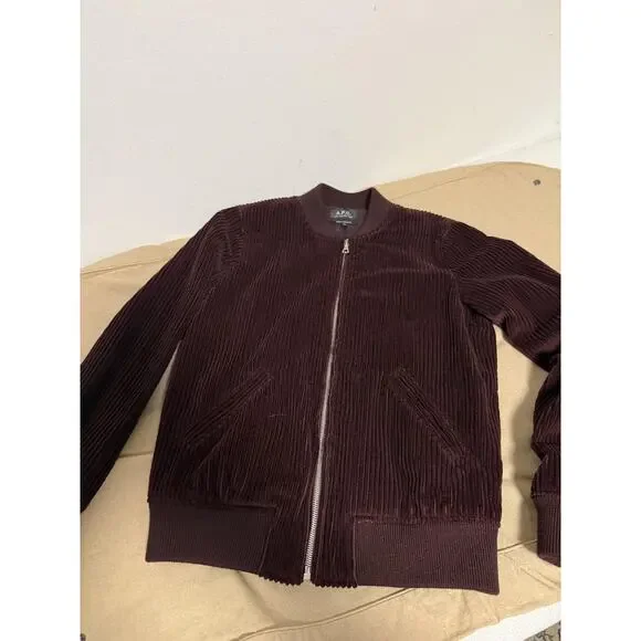 A.P.C. Jacket Womens 36 Burgundy Corduroy Bomber Zip Front Riri